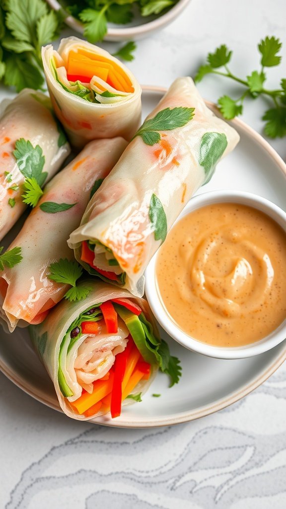 Vegetable spring rolls with peanut sauce