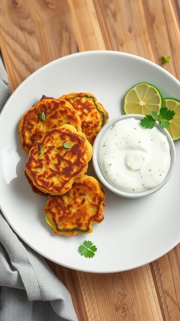 Zucchini fritters served with tzatziki sauce