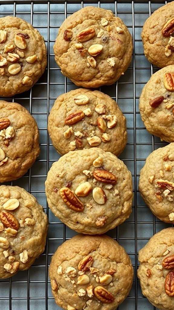Delicious vegan banana oatmeal cookies on a cooling rack.