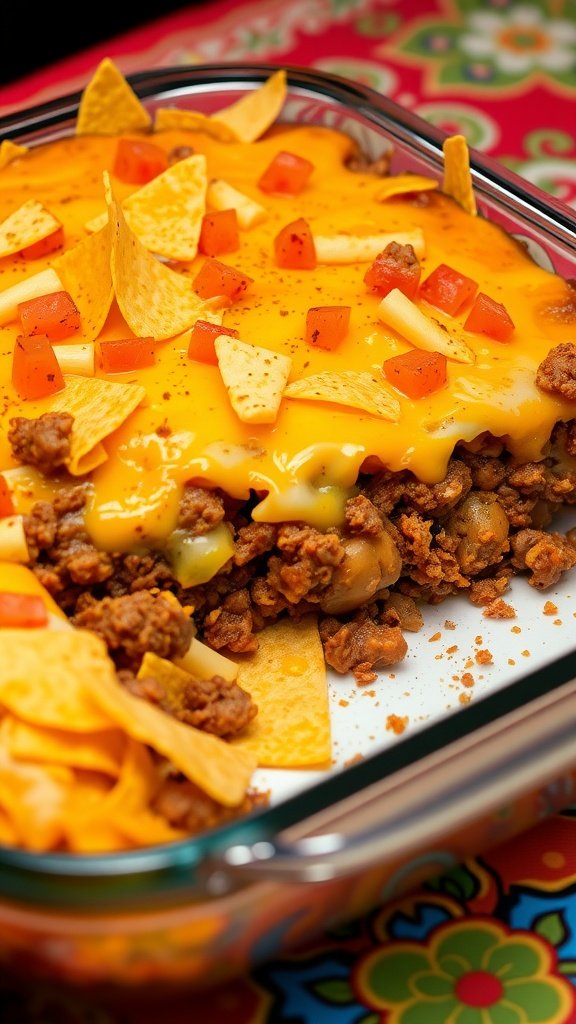 Cheesy Taco Bake with toppings