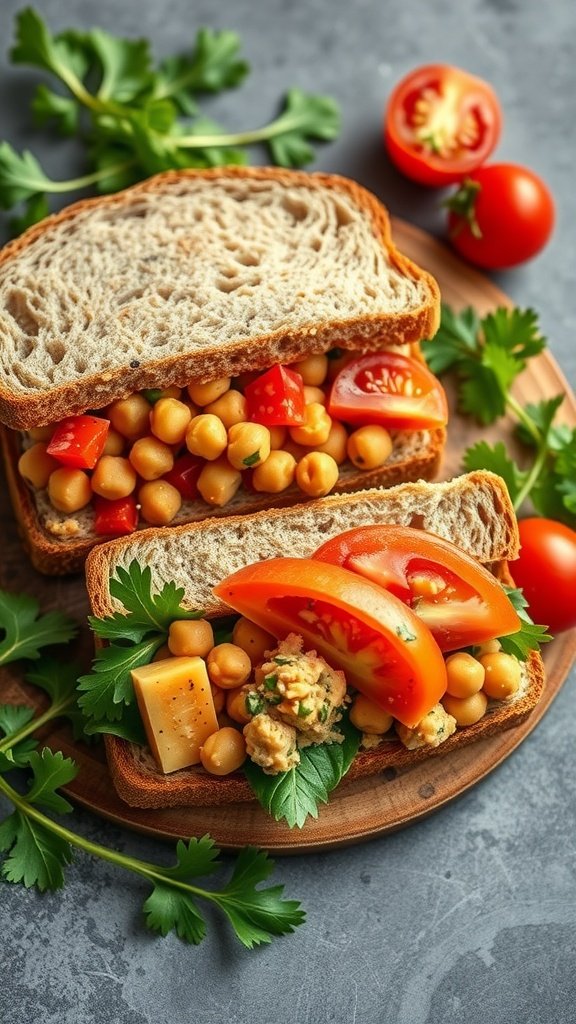 Chickpea salad sandwiches with fresh vegetables