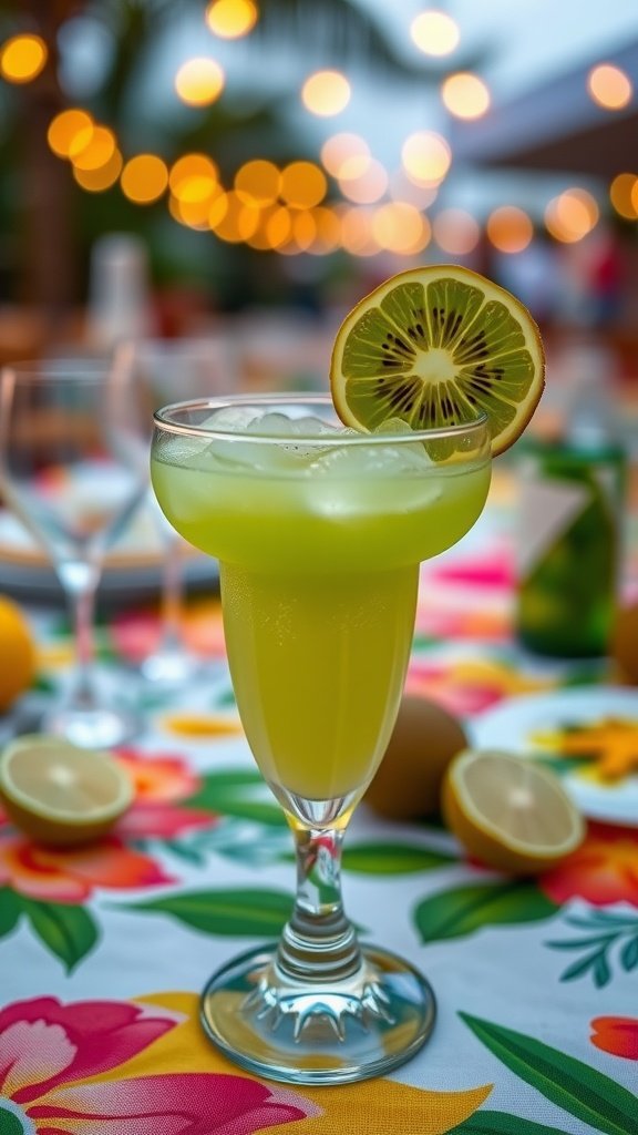 A refreshing Kiwi Lime Daiquiri cocktail garnished with a slice of lime.