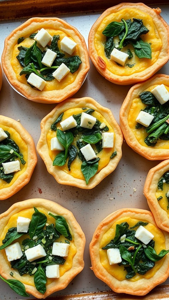 Mini quiches filled with spinach and feta cheese