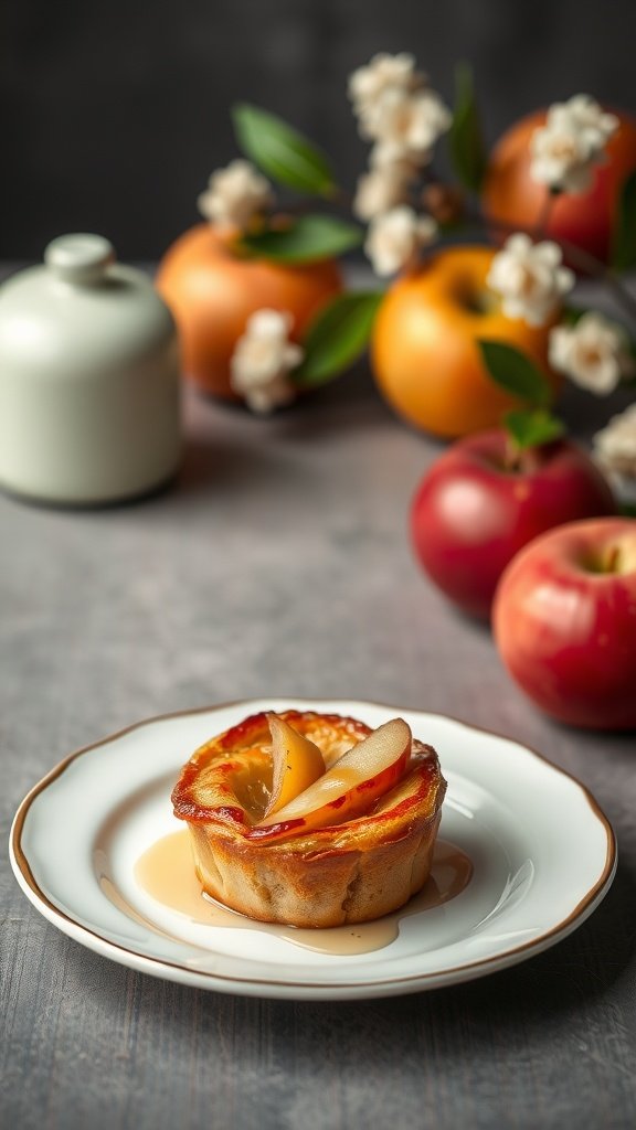 Mini Tarte Tatin with apples on a white plate