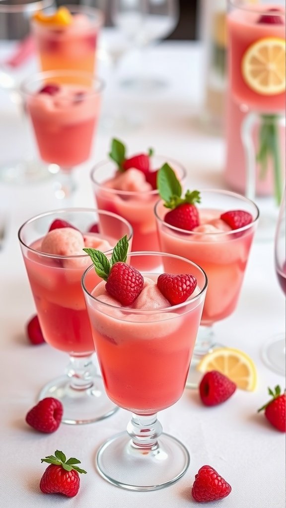 A refreshing raspberry lemonade sorbet served in elegant glasses