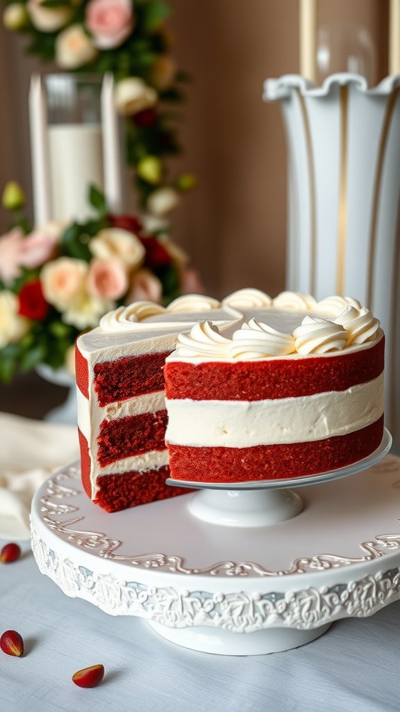 Delicious red velvet cheesecake with cream cheese frosting