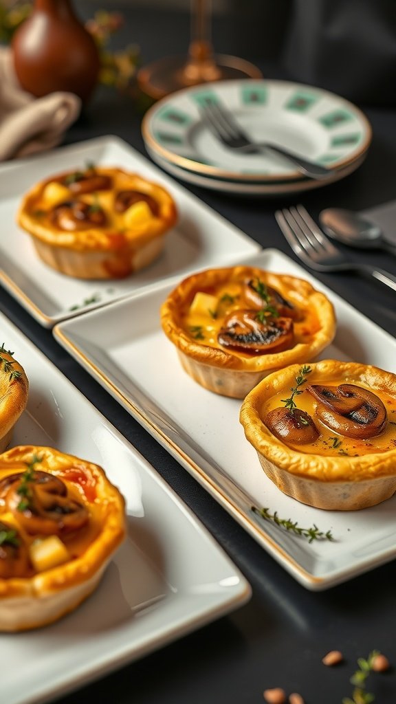 Savory mushroom tartlets with thyme on elegant plates