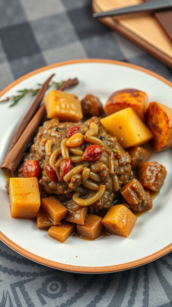A plate of Scottish haggis served with neeps and tatties