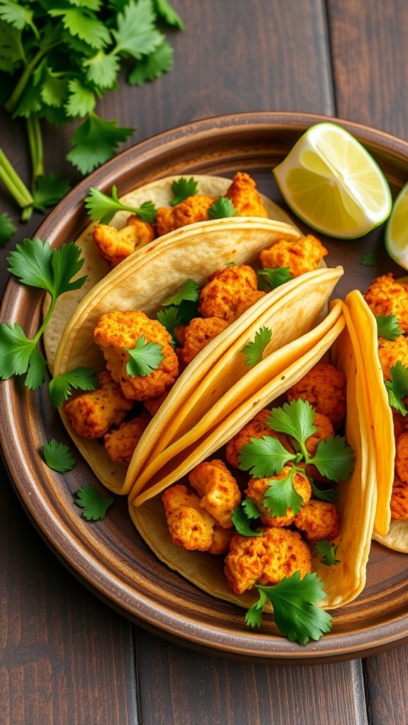Spiced cauliflower tacos with cilantro and lime