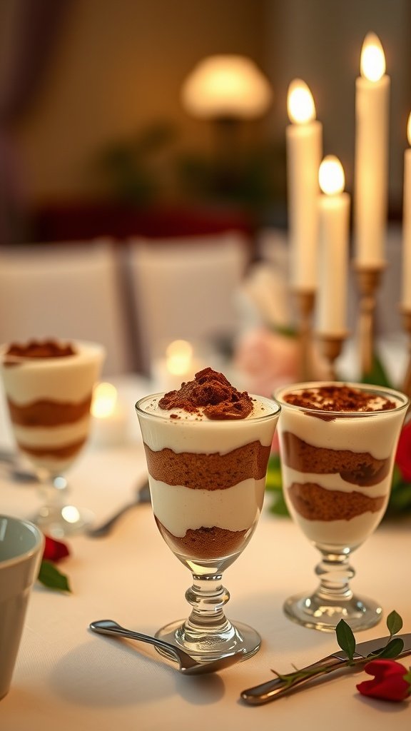 Elegant tiramisu cups served at a wedding reception.
