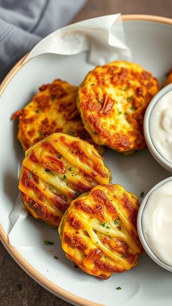 Zucchini fritters served with yogurt dip